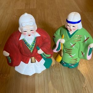Vintage Japanese Ceramic Elderly Couple Figurines. Made in Japan.